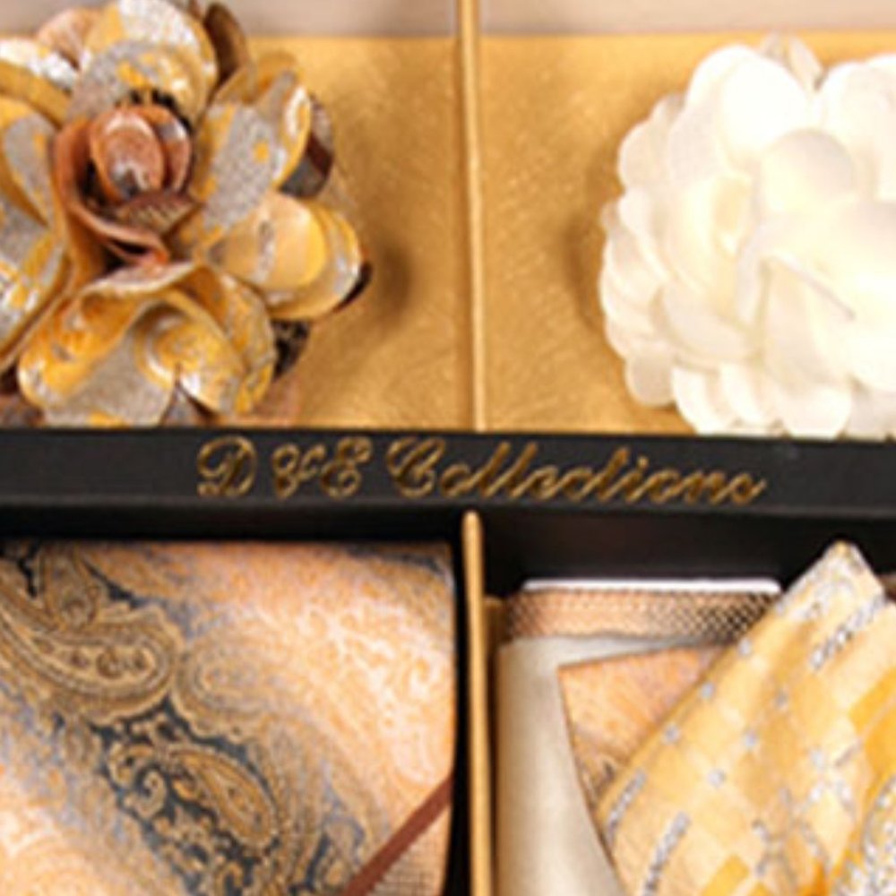 6 Piece Gold Yellow Copper Necktie & Bow Tie Set - Picture 6 of 6